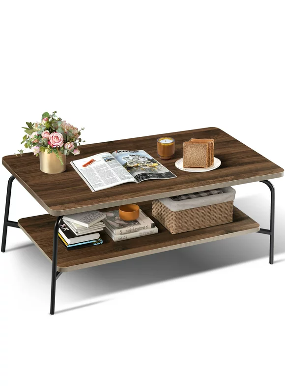 Photo 1 of  SICOTAS Modern Coffee Tables with Storage Shelf, Rectangle Center Tables with Metal Leg for Living Room