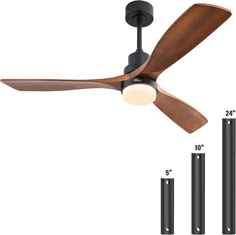 Photo 1 of *MISSING BLADES* Sofucor 52 Inch Wood Ceiling Fan With Lights Remote Control Dimmable LED Light 3 Walnut Fan Blades Reversible AC Motor Modern Ceiling Fan with 3 Downrods(5 inch/10 inch/24 inch) for Farmhouse/Patios
