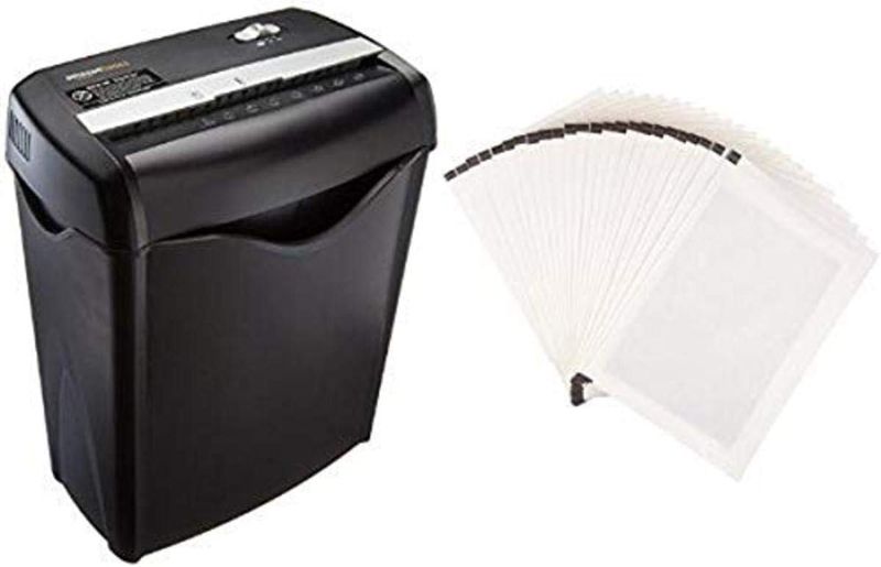 Photo 1 of 
Amazon Basics 6-Sheet Cross-Cut Paper Shredder and Shredder Sharpening & Lubricant Sheets (Pack of 24) Bundle