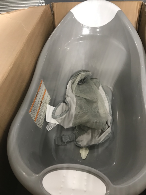 Photo 3 of *USED*  Regalo Baby Basics Infant Bath Tub, Includes Air Mesh Sling, Adjustable As Your Baby Grows, Drying Hook and Drain for Easy Clean Gray Bath Tub