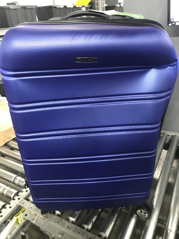 Photo 2 of **DAMAGED**  Rockland Melbourne Hardside Expandable Spinner Wheel Luggage, Blue, Checked-Large 28-Inch Checked-Large 28-Inch Blue