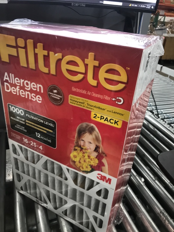 Photo 2 of **FACTORY SEALED/MINOR DAMAGE**  Filtrete ADP01-2PK-2 16x25x4 AC Furnace Air Filter, MPR 1000, Fits Honeywell and Lennox Devices, Micro Allergen Defense Deep Pleat, 2-Pack (Actual Dimensions 15.88 x 24.56 x 4.31), 2 Count 16x25x4 MPR 1000