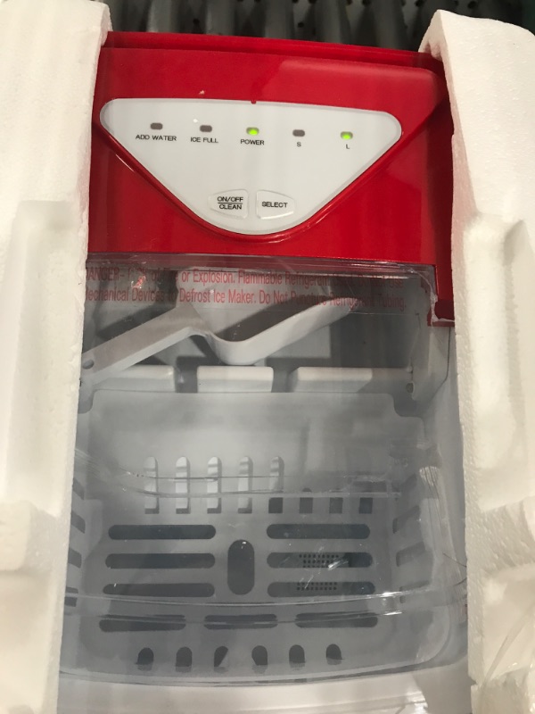 Photo 1 of *MINOR DAMAGE*  Silonn Ice Makers Countertop, 9 Cubes Ready in 6 Mins, 26lbs in 24Hrs, Self-Cleaning Ice Machine with Ice Scoop and Basket, 2 Sizes of Bullet Ice for Home Kitchen Office Bar Party Red Ice Makers
