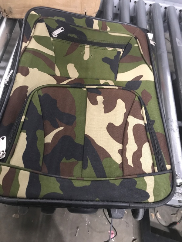 Photo 2 of *MINOR WEAR FROM USE*  Rockland Fashion Softside Upright Luggage Set, Camouflage, 2-Piece (14/19) 2-Piece Set (14/19) Camouflage Standard Packaging