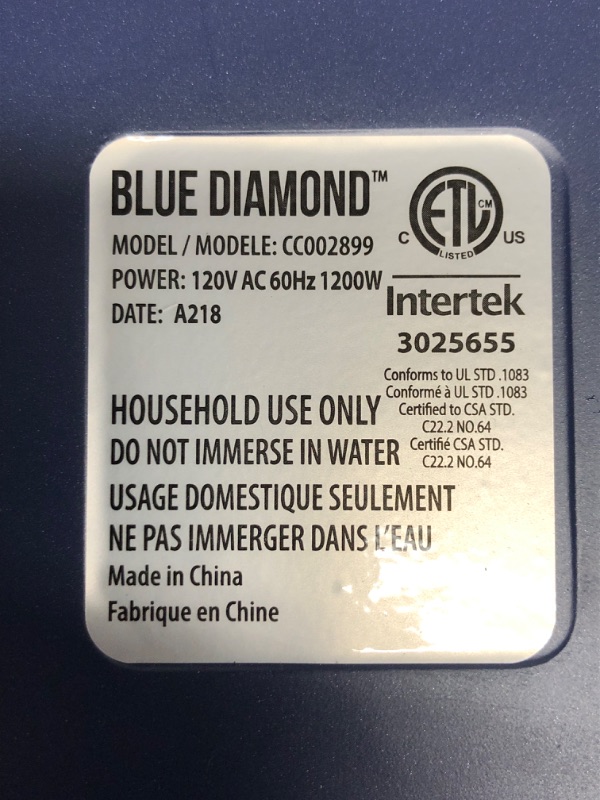 Photo 2 of **PARTS ONLY**
Blue Diamond Ceramic Nonstick, Electric Contact Sizzle Griddle, Blue