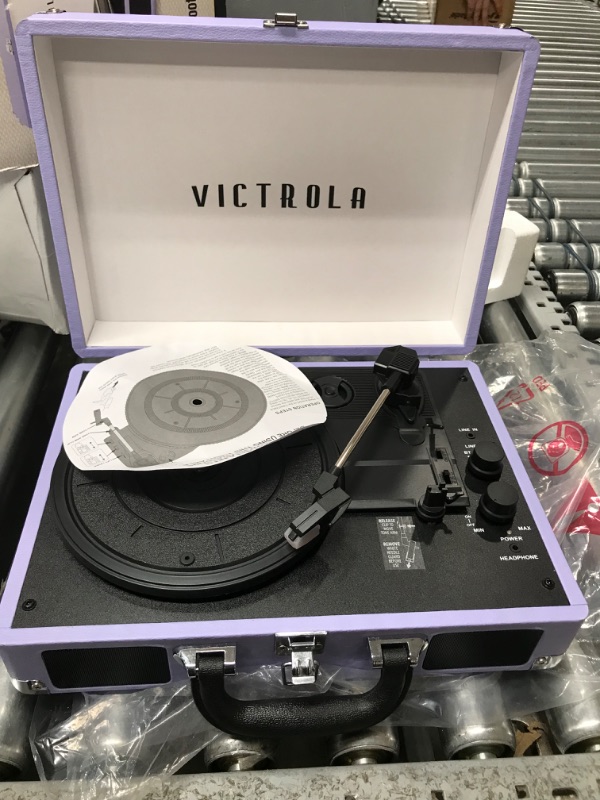 Photo 3 of **SEE NOTES**
Victrola Vintage 3-Speed Bluetooth Portable Suitcase Record Player with Built-in Speakers | Upgraded Turntable Audio Sound | Lavender (VSC-550BT-LVG) Lavender/Silver Record Player