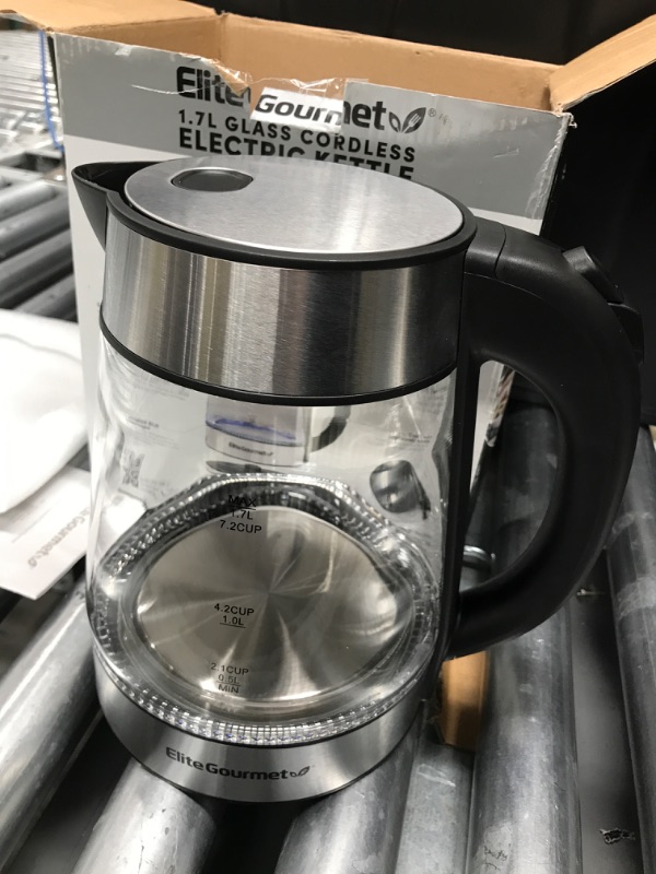 Photo 1 of Elite Gourmet EKT-602 Electric 1.7L BPA Free Glass Kettle Cordless 360° Base, Stylish Blue LED Interior, Handy Auto Shut-Off Function – Quickly Boil Water For Tea & More, Stainless Steel Stainless Steel & Clear 1.7L (7.2 Cups)