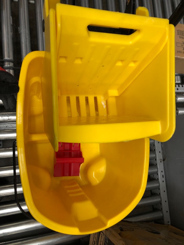 Photo 3 of **MINOR TEAR & WEAR**Rubbermaid Commercial Products, WaveBrake - Commercial Industrial Mop Bucket with Side-Press Wringer Combo on Wheels, 35 Quart, Yellow Yellow Bucket and Wringer