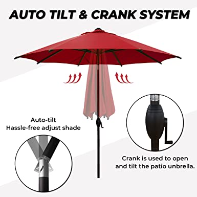 Photo 1 of Abba Patio Patio Umbrella Market Outdoor Table Umbrella with Auto Tilt and Crank for Garden, Lawn, Deck, Backyard & Pool, 8 Sturdy Steel Ribs,
