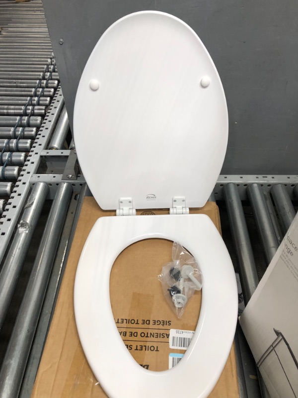 Photo 4 of **MINOR SHIPPING DAMAGE**Bemis 1500EC 390 Toilet Seat with Easy Clean & Change Hinges, Elongated, Durable Enameled Wood, Cotton White Cotton White 1 Pack Elongated Toilet Seat