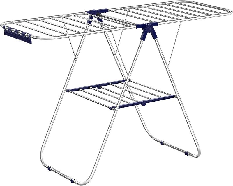 Photo 1 of SONGMICS Clothes Drying Rack, with Bonus Sock Clips, Stainless Steel Gullwing Space-Saving Laundry Rack, Foldable for Easy Storage, Silver
