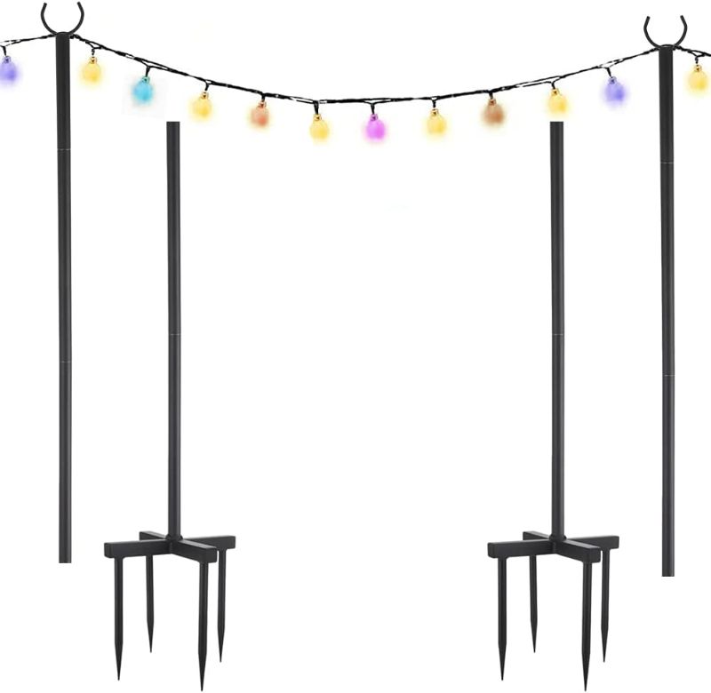 Photo 1 of 
String Light Poles for Outdoor String Lights 2 Pack,100 Inch Height Adjustable Metal Stand Pole with Hooks for Hanging String Lights?Garden, Backyard, Patio...
Color:Black