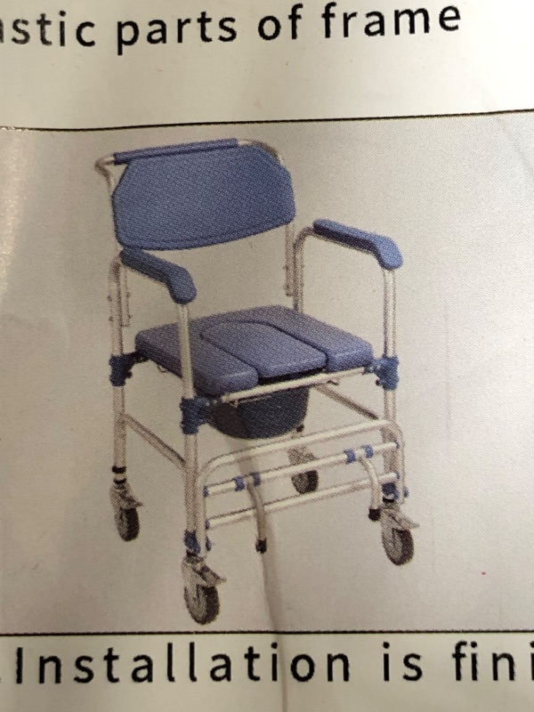 Photo 1 of **MISSING BUCKET**
Bedside Commode Shower Chair with Padded Seat Swivel Locking Wheels for Adults with Pail
