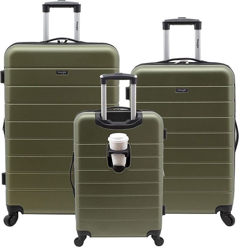 Photo 1 of **28" HAS DAMAGE**
Wrangler Smart Luggage Set with Cup Holder and USB Port, Olive Green, 20inch,24inch,28inch
