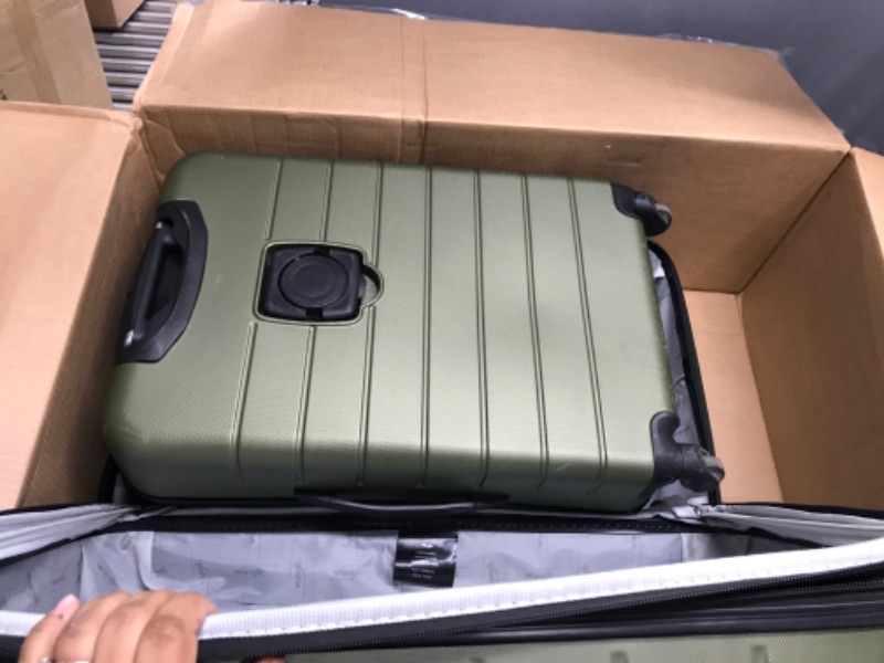 Photo 2 of **28" HAS DAMAGE**
Wrangler Smart Luggage Set with Cup Holder and USB Port, Olive Green, 20inch,24inch,28inch
