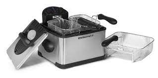 Photo 1 of *** POWERS ON *** Elite Gourmet EDF-401T Electric Immersion Deep Fryer 3-Baskets, 1700-Watt, Timer Control, Adjustable Temperature, Lid with Viewing Window and Odor Free Filter, Stainless Steel and Black
