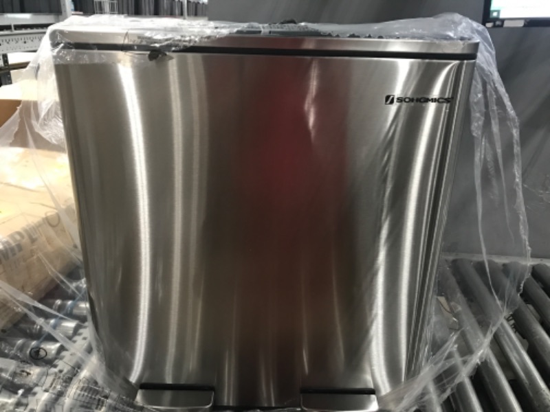 Photo 1 of 1 of SONGMICS Trash Can, 2 x 8-Gallon Garbage Can for Kitchen, with 15 Trash Bags, 2 Compartments, Plastic Inner Buckets and Hinged Lids, Airtight, Silver and Black ULTB60NL