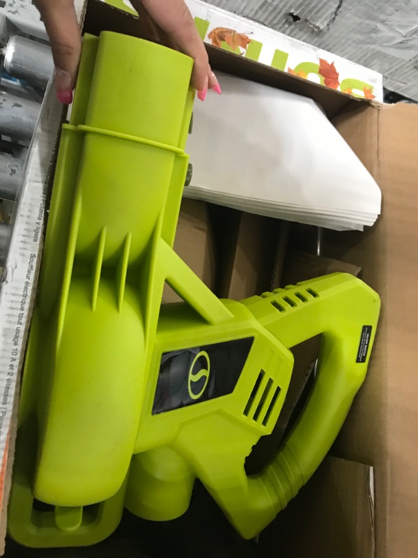 Photo 1 of Sun Joe SBJ601E 10 Amp 215 Max MPH All-Purpose 2-Speed Electric Blower, Green Leaf Blower Green Up to 215MPH