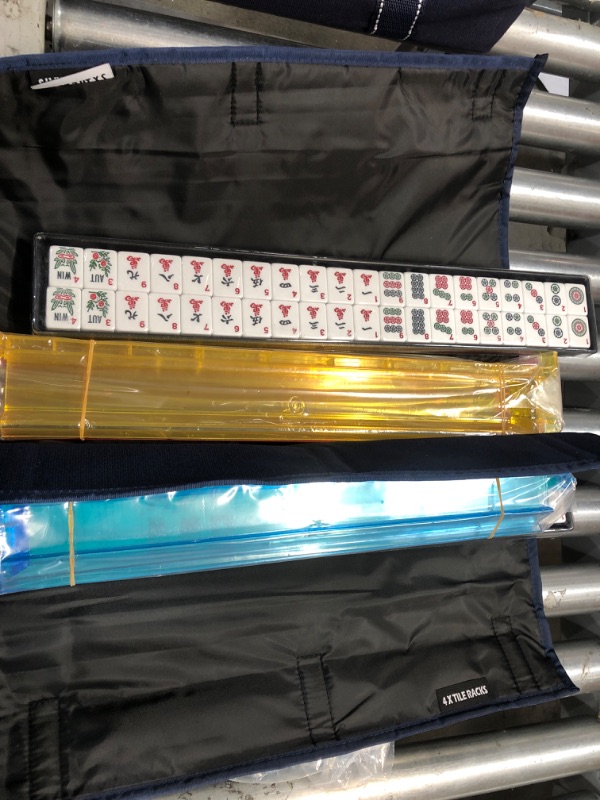 Photo 1 of American Mah Jongg Set - 166 Premium White Tiles, 4 All-in-One Rack/Pushers, Blue Canvas Bag