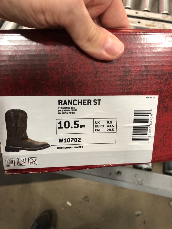 Photo 4 of **NEW**  Wolverine Men's Rancher 10" Square Toe Steel Toe Work Boot 10.5 X-Wide Dk Brown/Rust