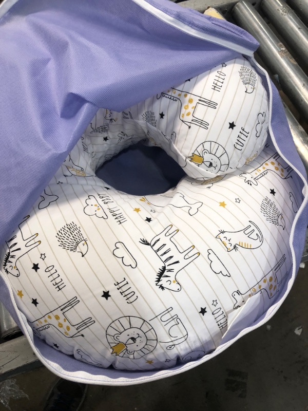 Photo 3 of Boppy Nursing Pillow and Positioner - Original, Notebook Black and White with Gold Animals, Breastfeeding, Bottle Feeding, Baby Support, with Removable Cotton Blend Cover, Awake-Time Support