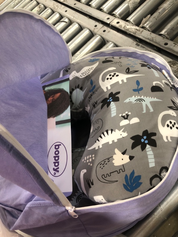 Photo 1 of Boppy Nursing Pillow and Positioner—Original | Gray Dinosaurs with White, Black and Blue | Breastfeeding, Bottle Feeding, Baby Support | With Removable Cotton Blend Cover | Awake-Time Support