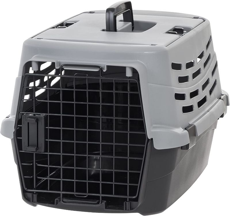 Photo 1 of *** MISSING TWOOF THE SIDE CLAMPS SEE PICTURES *** *** PARTS ONLY ITEM *** IRIS USA 23" Small Pet Travel Carrier with Front and Top Access, Hard-Sided Training Crate for 18 Lbs. Pet Cat Small-Sized Dog with Left or Right Opening Top Door, Black/Gray
