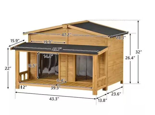 Photo 1 of *BOX 2 of 2, NOT COMPLETE*
GO 47.2 in. Large Wooden Dog House Outdoor Indoor Dog Crate, Cabin Style With Porch And 2 Doors
