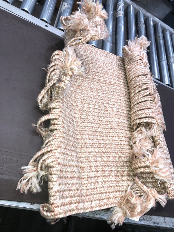 Photo 1 of 26"x34" Braided Brown Jute Pattern Area Rug with Tassels
