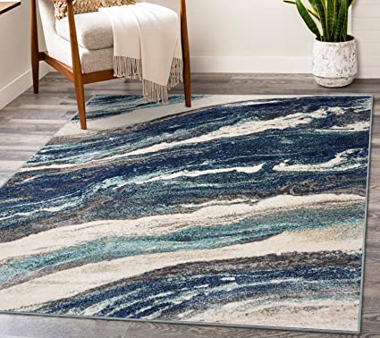 Photo 1 of ***STAINED AND DAMAGED***LUXE WEAVERS Rug â€“ Art Deco Living Room Carpet with Marble Swirl â€“ Persian Area Rugs for Modern Home Décor, Soft Luxury Rug, Stain-Resistant, Medium Pile, Jute Backing, Blue / 8' x 10'
