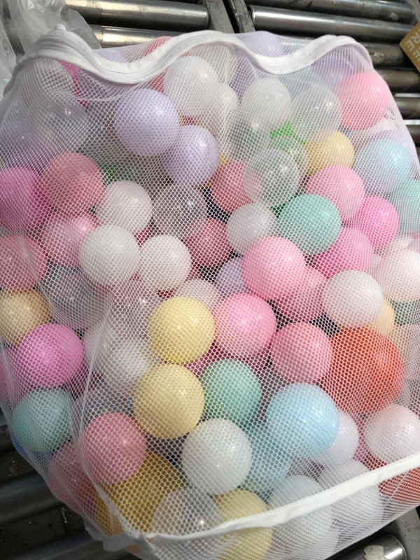 Photo 2 of Amazon Basics BPA Free Crush-Proof Plastic Ball Pit Balls with Storage Bag, Toddlers Kids 12+ Months, 6 Pastel Colors - Pack of 400 6 Pastel Colors 400 Balls