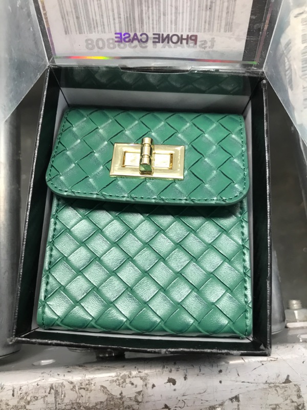 Photo 2 of ***STRAP IN BAG***SHIEID Small Crossbody Cell Phone Purses for Women Woven Texture Style Phone Bags Wallet Purses and Handbags with Strap for Samsung Galaxy Z Flip4/Flip3/Flip Phone Pocket, Green Samsung Galaxy Z Flip4/Flip3/Flip Green