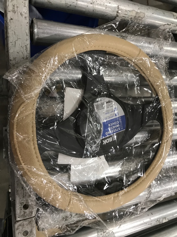 Photo 1 of BDK Ergonomic Grip Steering Wheel Cover - Leather Performance Grip for Standard Size Wheels 14.5 - 15 inch Beige Leather Performance Grip (Beige)
