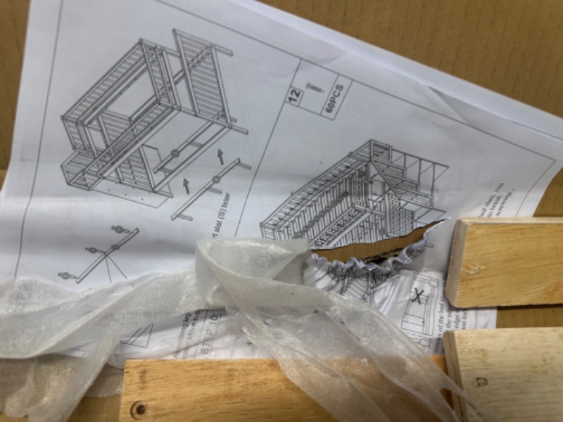 Photo 2 of ***MISSING ANOTHER BOX*** DNYN Stairway Twin-Over-Full Bunk Bed with Storage Shelves & Guardrail for Dorm,Kids Bedroom,Solid Pine Wood Bedframe,Space Saving Design & No Box Spring Needed, Gray Grey Full Bunk Bed with Staircase&Gray