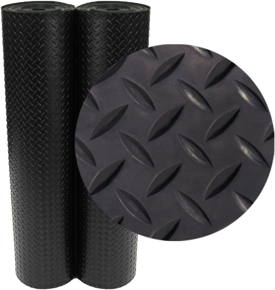 Photo 1 of 1 Roll***Rubber-Cal Diamond-Plate Rubber Flooring Rolls - 3 mm x 4 ft x 2 ft Roll - Black