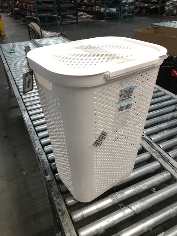 Photo 2 of 60 Liter White Perforated Plastic Laundry Hamper with Lid Dirty Clothes Storage