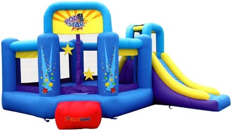 Photo 1 of Bounceland Pop Star Inflatable Bounce House Bouncer, Large Bouncing Area with Long Slide, Climbing Wall, Basketball Hoop, UL 1HP Blower Included, 15 ft x 13 ft x 8.3 ft H, Pop Star Kids Party Theme
