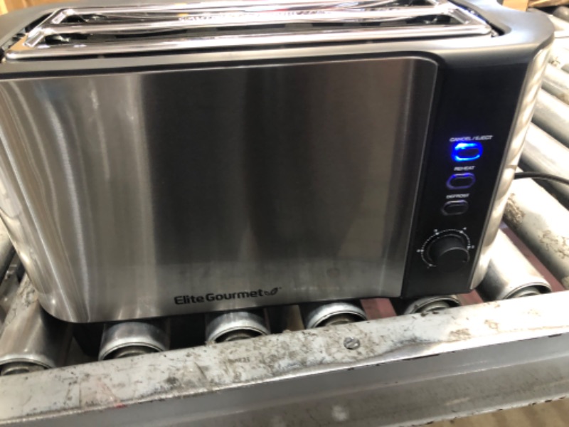 Photo 2 of **NEW**  Elite Gourmet ECT-3100 Long Slot 4 Slice Toaster, Reheat, 6 Toast Settings, Defrost, Cancel Functions, Built-in Warming Rack, Extra Wide Slots for Bagels & Waffles, Stainless Steel & Black 4 Slice Stainless Steel and Black