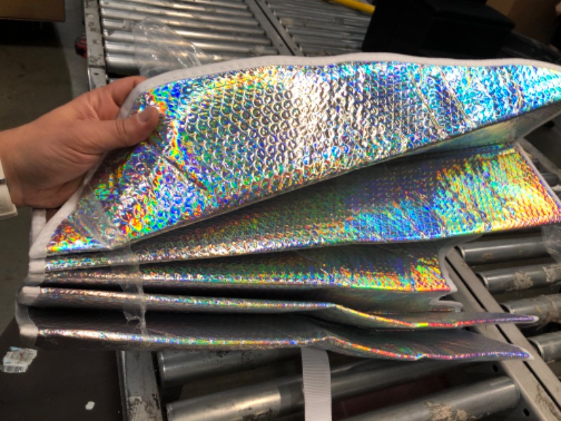 Photo 2 of BDK Sharper Image - Iridescent Mermaid, Hologram Foil, Chameleon Front Windshield Sun Shade, Double Bubble Accordion Folding Auto Sunshade for Car Truck SUV 58 x 27 Inch (SIAS-2531)