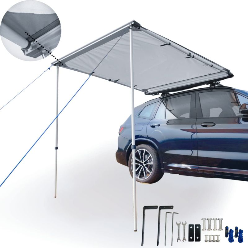 Photo 1 of  OUTDOOR Pull-Out Car Awning for Camping Overlanding, Waterproof Retractable Roof Rack Awning Canopy with Metal Joints for SUV/Trailers/Truck/Van Gray(4.9x6.5ft)