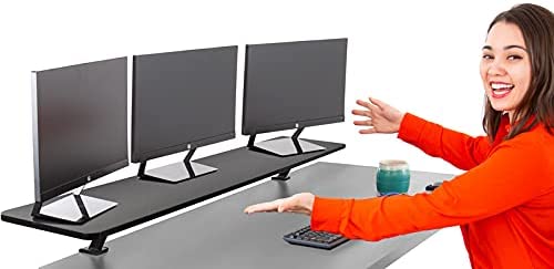 Photo 1 of Stand Steady 55 Inch Clamp On Desk Shelf | Large Monitor Riser Supports 3 Screens for Extra Storage | Ergonomic Monitor Stand Securely Attaches to Surface with Clamp Base - No Screws (55 in/Black)
