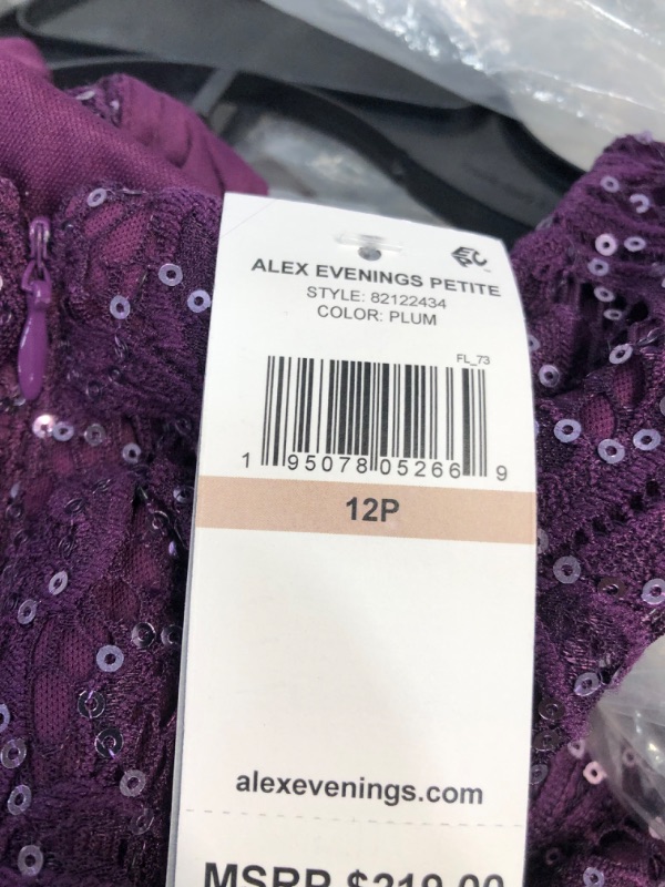 Photo 3 of Alex Evenings Women's Long Sleeveless Cascade Ruffle Detail Dress with Front Slit 12 Petite Plum