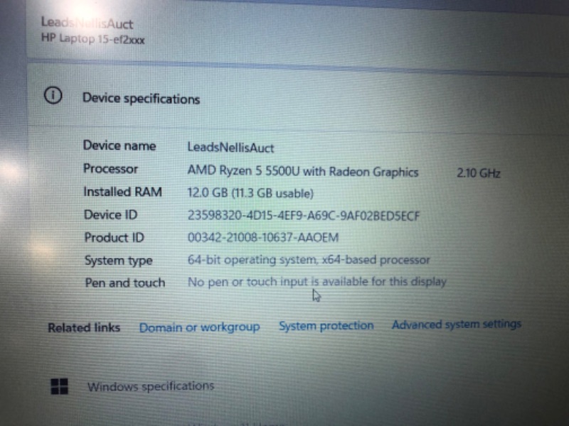 Photo 4 of HP 15.6" Screen FHD Laptop Computer, AMD Ryzen 5 5500U, 12GB RAM, 500GB SSD, Spruce Blue, Windows 11 Home, 15-ef2729wm`