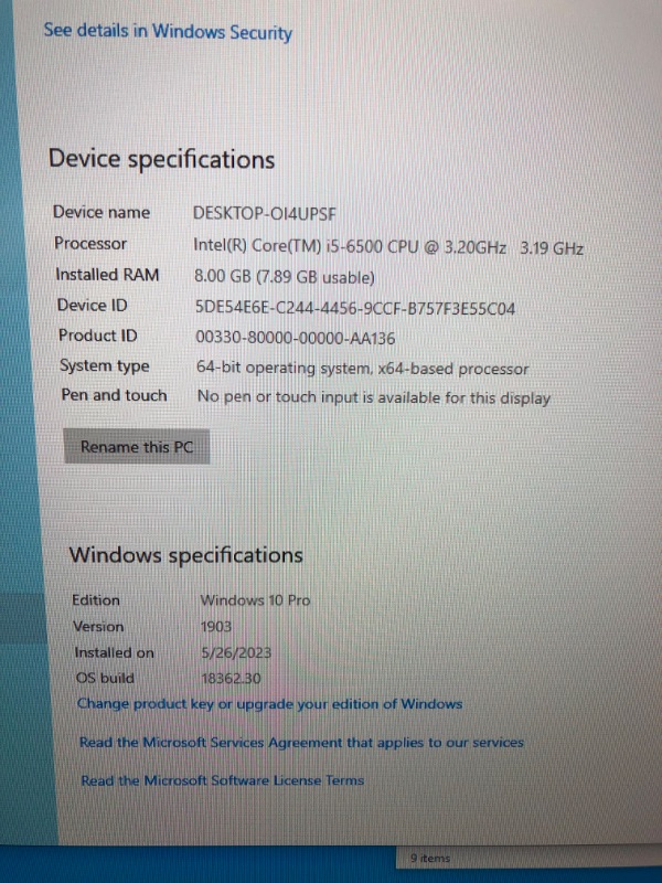 Photo 5 of Dell Optiplex 7040 D11S Desktop PC - Core i5 (6500) 3.2GHz Quad Core - 256GB SSD - 8GB RAM - DVD - Windows 10 Pro Installed
