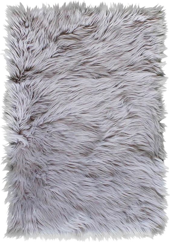 Photo 1 of Super Area Rugs Ultra Soft & Fluffy Faux Sheepskin Rug, Gray 8 x 10 Feet Carpet for Bedroom Living Room
