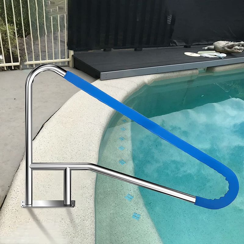 Photo 1 of 54x33 In-ground Swimming Pool Safety Handrails, 304 Stainless Steel Pool Rails for Steps, Deck Mounted Rail with 304ss Screws and Safety Grip Covers (52x32IN)
