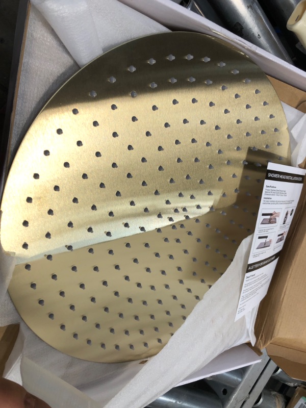 Photo 2 of GGStudy High Pressure Round Brushed Gold Shower Head 16 Inches Large Stainless Steel Shower Heads,Ultra Thin Rainfall Bath Shower 1/2 Connection Shower Head Rain 16inch Brushed Gold