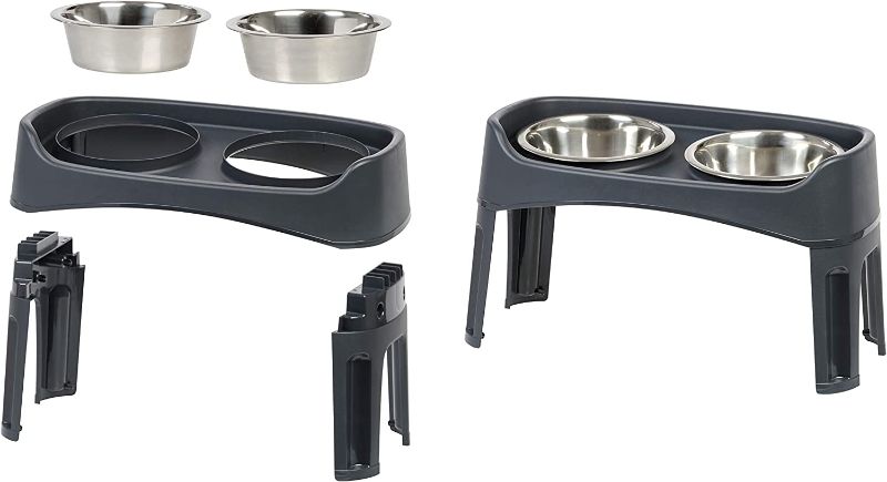 Photo 1 of  Elevated Dog Bowls - Dog Food Bowls Elevated for Large Dogs - Dog Raised Bowls with 2 Stainless Steel Bowls 2 Quart 12" Height - Black