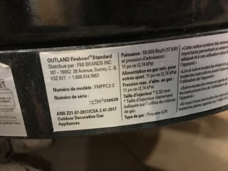 Photo 1 of *UNABLE TO TEST DUE TO GAS BEING REQUIRED 
Outland Living Portable Propane Fire Pit, 19-inch, 58,000 BTU Smokeless Gas Firebowl | Perfect for Camping, Patio, Backyard, Tailgating, Deck, RV| Black 823 Standard