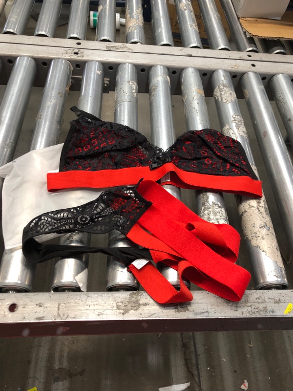 Photo 1 of Womens Lace Lingerie Set Black/Red Large 